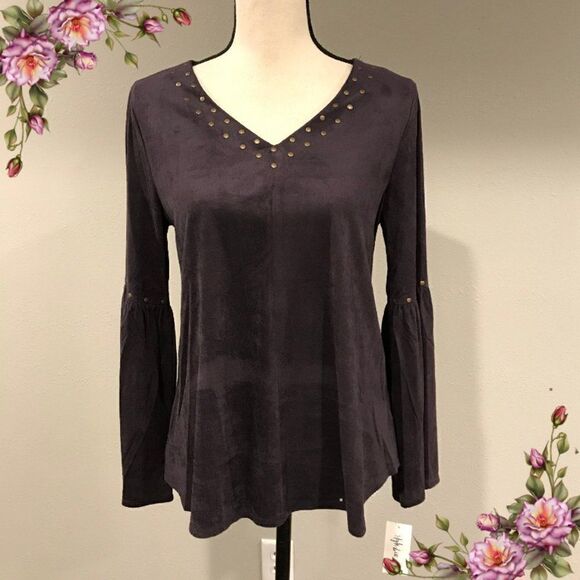 Style & Co. Tops - Dark‎ grape color bell sleeve faux suede v-neck top